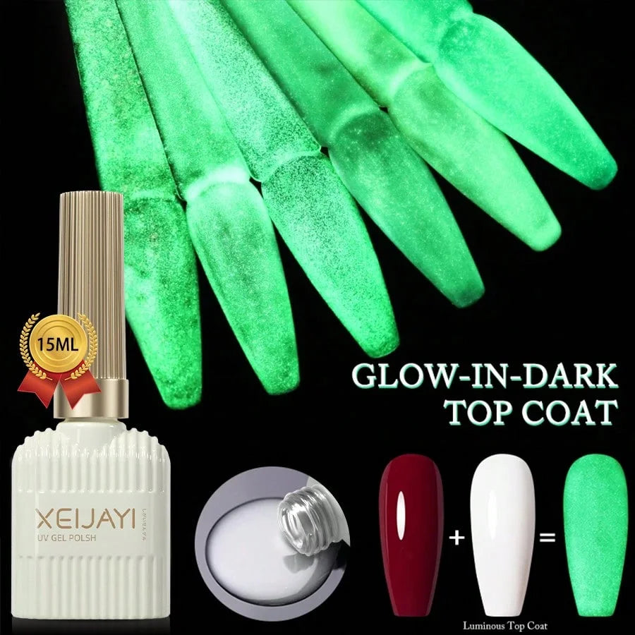 XEIJAYI 1PC 15ML Glow in the Dark Gel Nail Polish - Luminous Top Coat for Home Salon Manicure and DIY - Long-Lasting and Durable