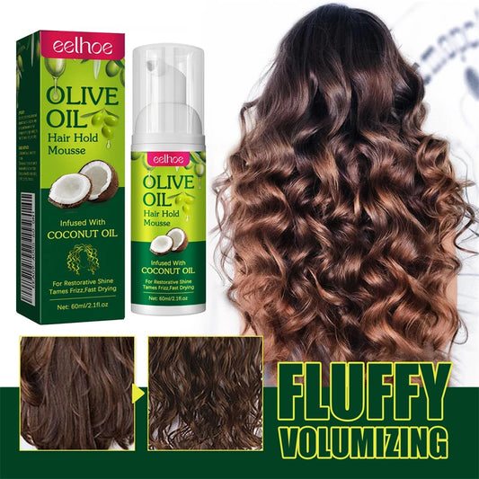 60ml Olive Oil Hair Styling Mousse Curl Styling Long Lasting Moisturising Repair Dry Damaged Curl Care Anti-Frizz Mousse