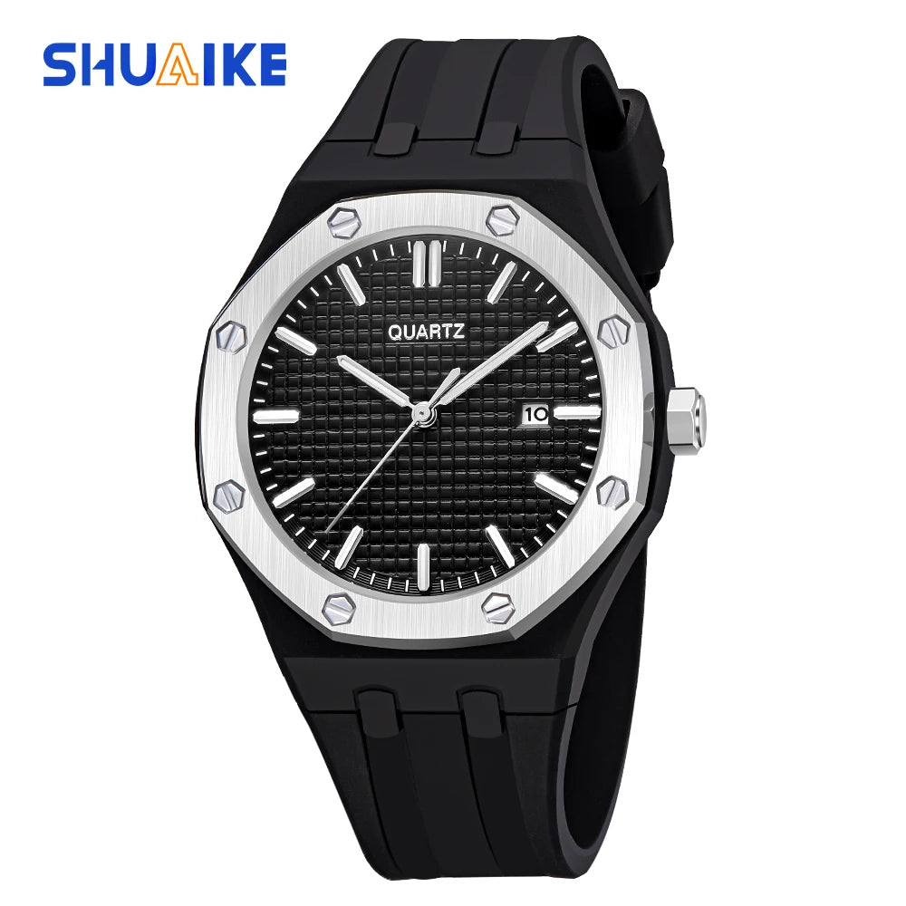Fashion Men's Quartz Sports Watch Alloy Graduated Dial Silicone Strap Waterproof Quartz Watch with Date Unisex