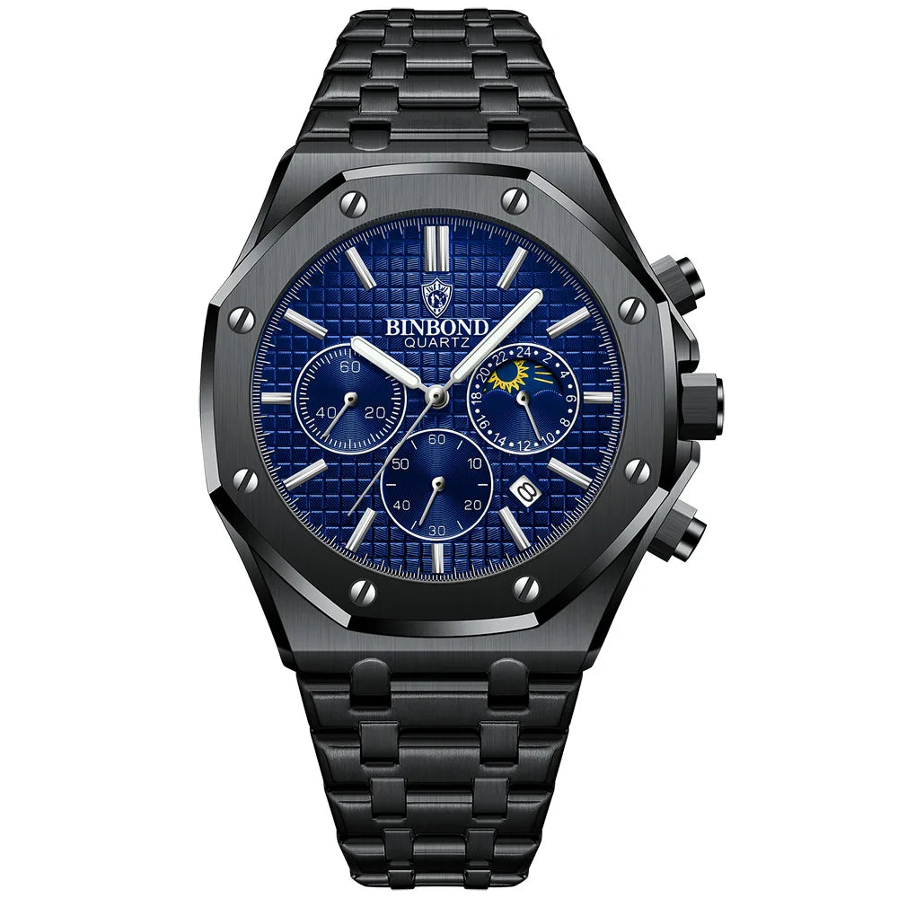 BINBOND Fashion Business Top Luxury Brand Quartz Watch Men Watches Stainless Steel Waterproof Man Wristwatch Relogio Masculino