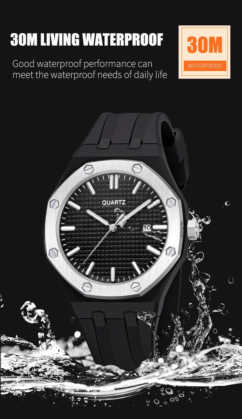 Fashion Men's Quartz Sports Watch Alloy Graduated Dial Silicone Strap Waterproof Quartz Watch with Date Unisex
