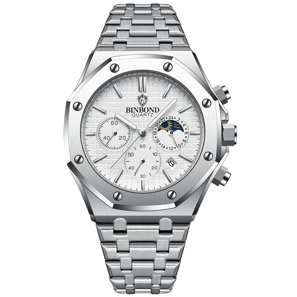 BINBOND Fashion Business Top Luxury Brand Quartz Watch Men Watches Stainless Steel Waterproof Man Wristwatch Relogio Masculino