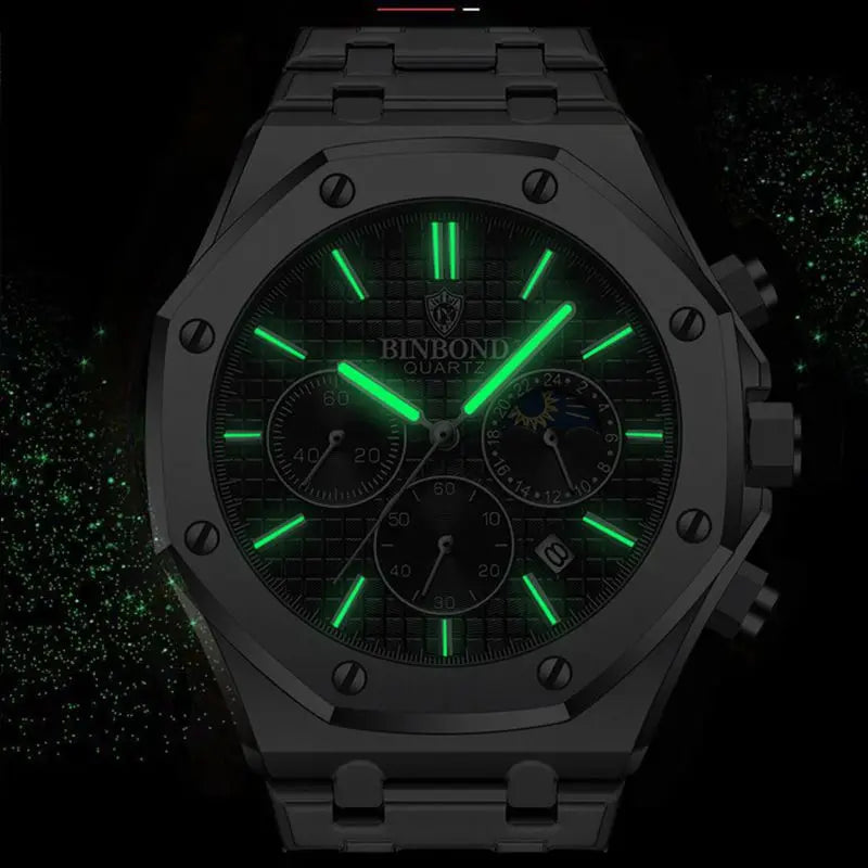 BINBOND Fashion Business Top Luxury Brand Quartz Watch Men Watches Stainless Steel Waterproof Man Wristwatch Relogio Masculino