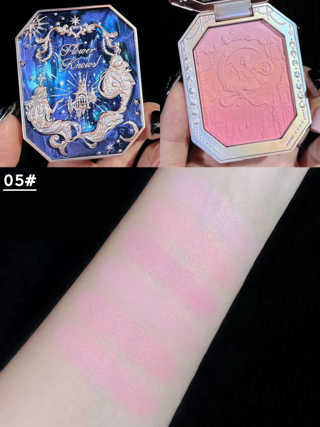 Flower Knows Moonlight Mermaid Jewelry Blush 5g Matte Long-Lasting Cheek Blush Powder Vegan Cruelty-Free Waterproof Natural