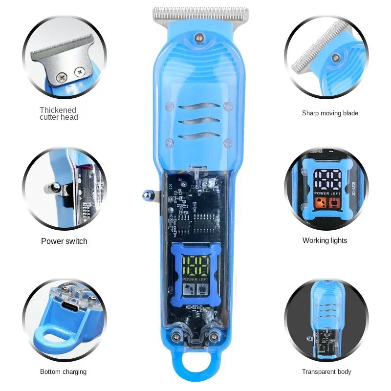Professional Hair Cutting Machine Rechargeable Transparent Electric Hair Trimmers For Men Cordless Hair Cut Machine