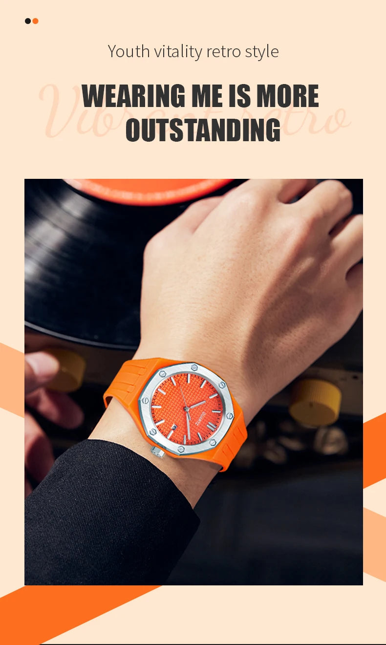 Fashion Men's Quartz Sports Watch Alloy Graduated Dial Silicone Strap Waterproof Quartz Watch with Date Unisex