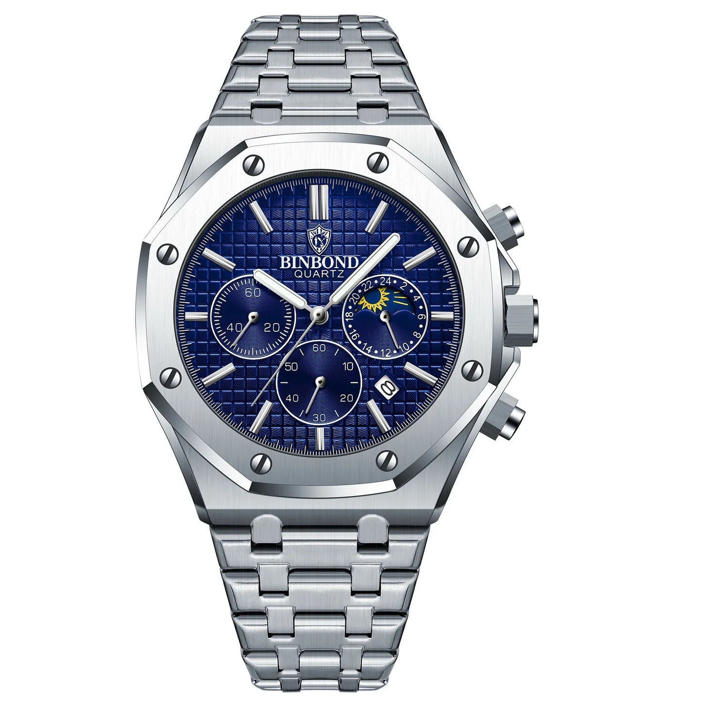 BINBOND Fashion Business Top Luxury Brand Quartz Watch Men Watches Stainless Steel Waterproof Man Wristwatch Relogio Masculino