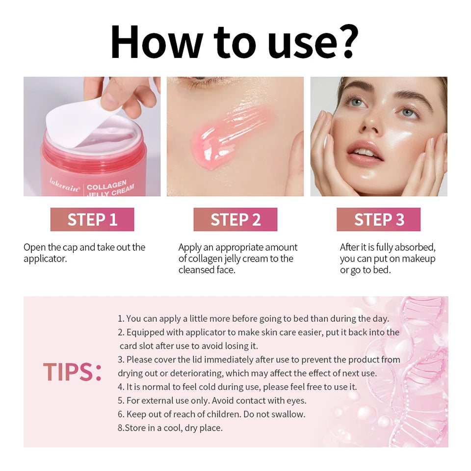 Collagen Jelly Cream Lifted Look Gives 24h Glow Tightening Soothing Moisturizing Anti-Aging Firmness Hydration Pink Gel 100ml