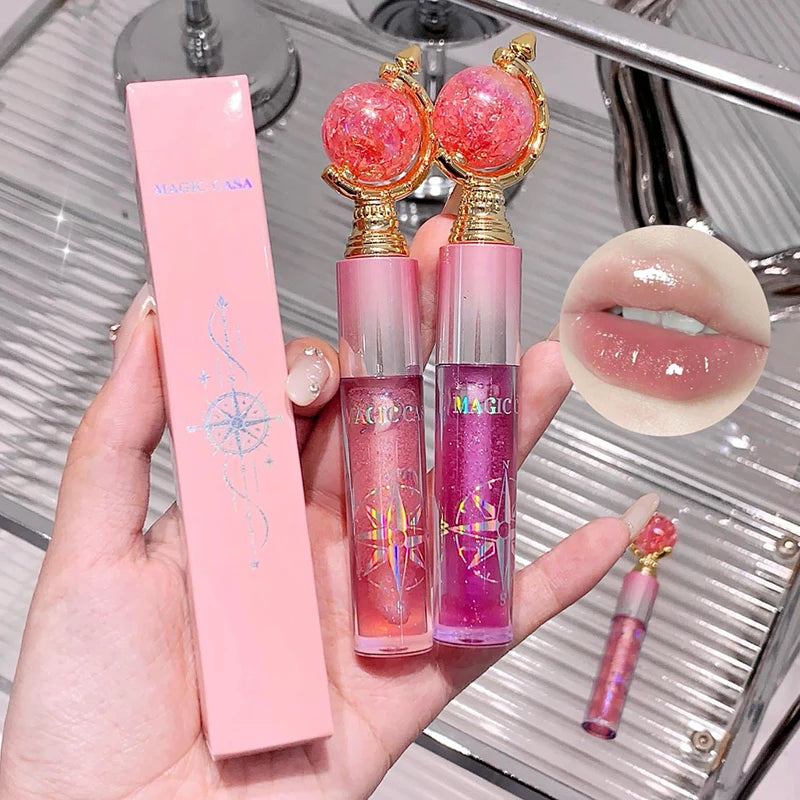 Globe Water Light Lip Gloss Long Lasting Moisturizing Mirror Shimmer Jelly Peach Apricot Reduce Lip Lines Liquid Lipstick Makeup