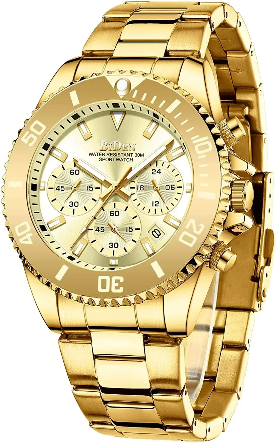 BIDEN Mens Chronograph Stainless Steel Strap Waterproof Date Quartz Watch, Business Casual Wrist Watches