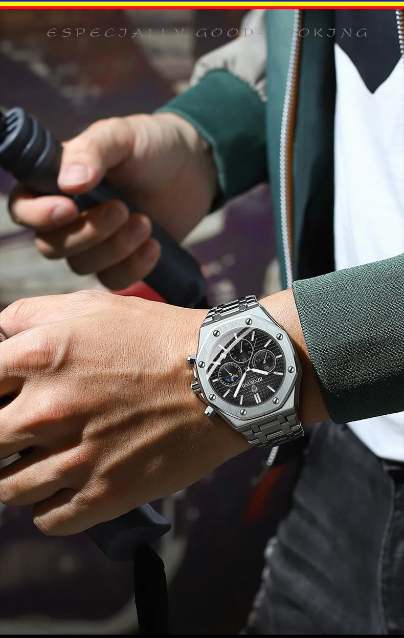 BINBOND Fashion Business Top Luxury Brand Quartz Watch Men Watches Stainless Steel Waterproof Man Wristwatch Relogio Masculino