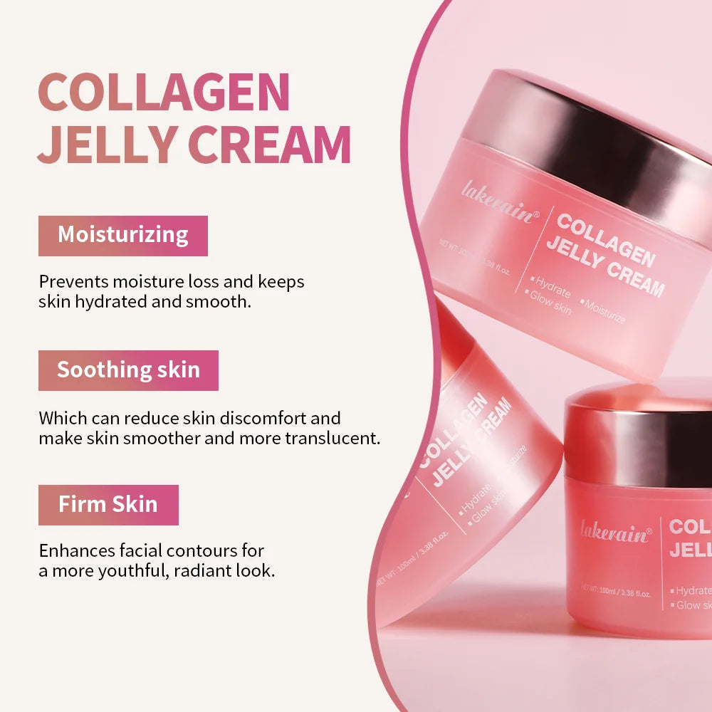 Collagen Jelly Cream Lifted Look Gives 24h Glow Tightening Soothing Moisturizing Anti-Aging Firmness Hydration Pink Gel 100ml