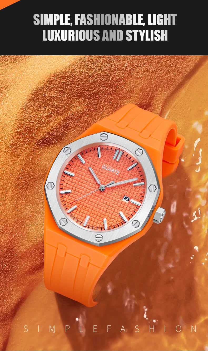 Fashion Men's Quartz Sports Watch Alloy Graduated Dial Silicone Strap Waterproof Quartz Watch with Date Unisex