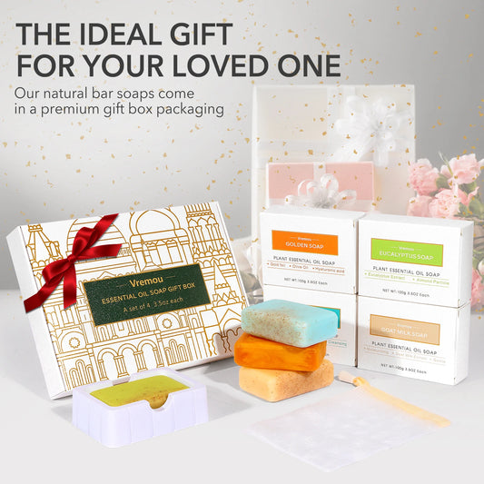 4 Packs Of Natural Plant Essential Oil Soap, Mint Soap, Eucalyptus Soap, Moisturizing Cleansing Soap - Shower Body Soap Gift Box