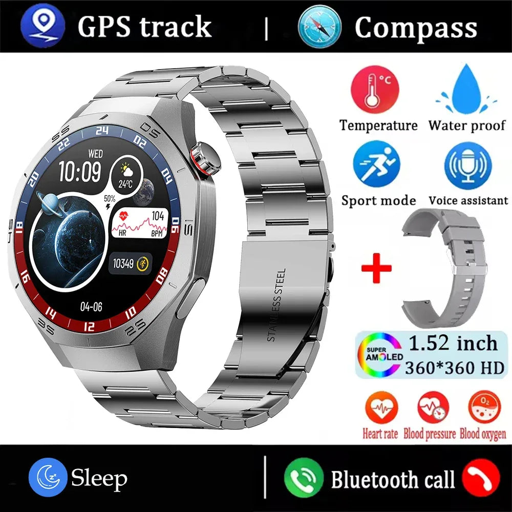 2025New For Android and ios Smart Watch Men AMOLED Screen GPS Motion trajectory Heart Rate Bluetooth Calls SmartWatch Waterproof - Wear444