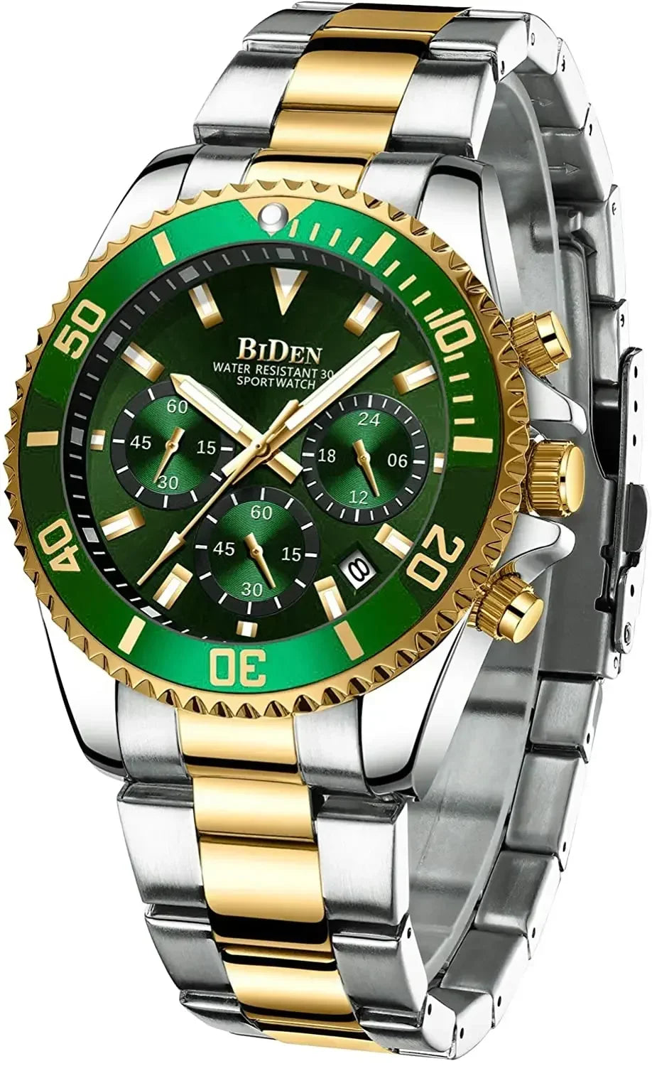 BIDEN Mens Chronograph Stainless Steel Strap Waterproof Date Quartz Watch, Business Casual Wrist Watches