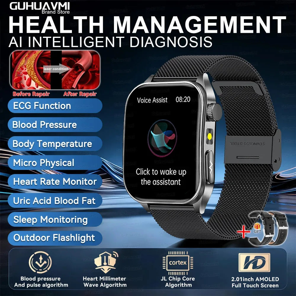 2025Hot AI-GPT Diagosis ECG Health SmartWatch Blood Pressure Lipid Uric Acid 650nm Dual-Probelaser Heart Analysis Smart bracelet - Wear444