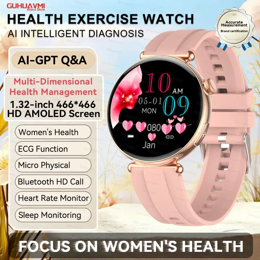 2026 New Women AI Smart Diagnosis Smart Watch HRV+ECG Uric Acid Blood Oxygen Health Monitor IP68 Waterproof Sports Smartwatches - Wear444