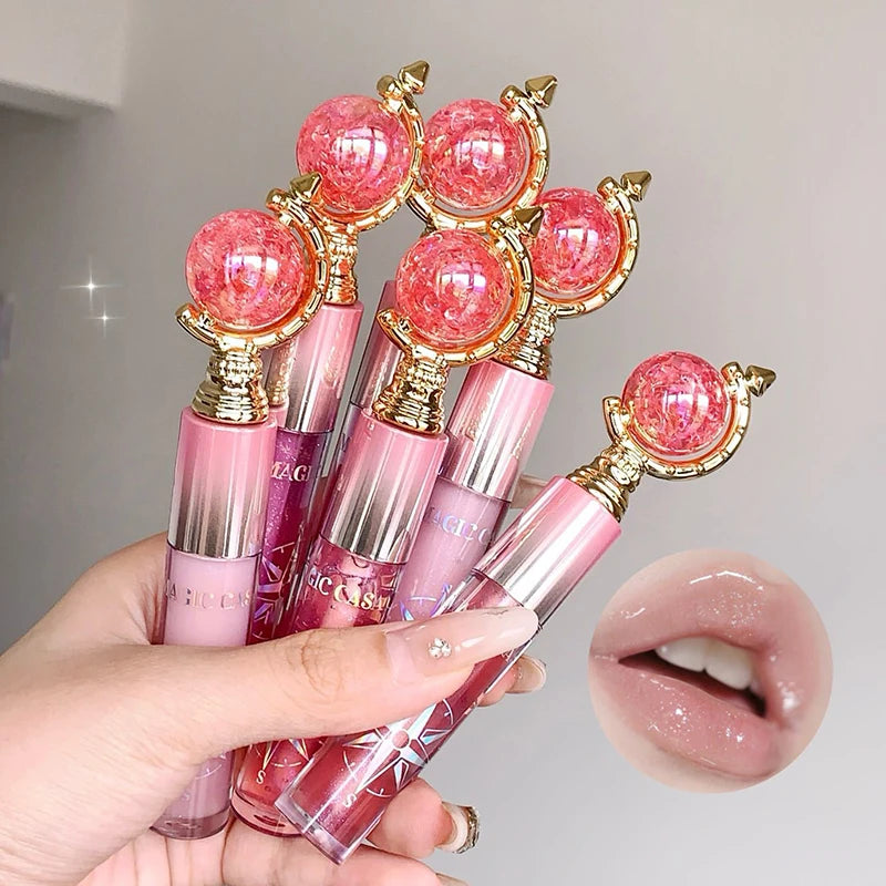 Globe Water Light Lip Gloss Long Lasting Moisturizing Mirror Shimmer Jelly Peach Apricot Reduce Lip Lines Liquid Lipstick Makeup