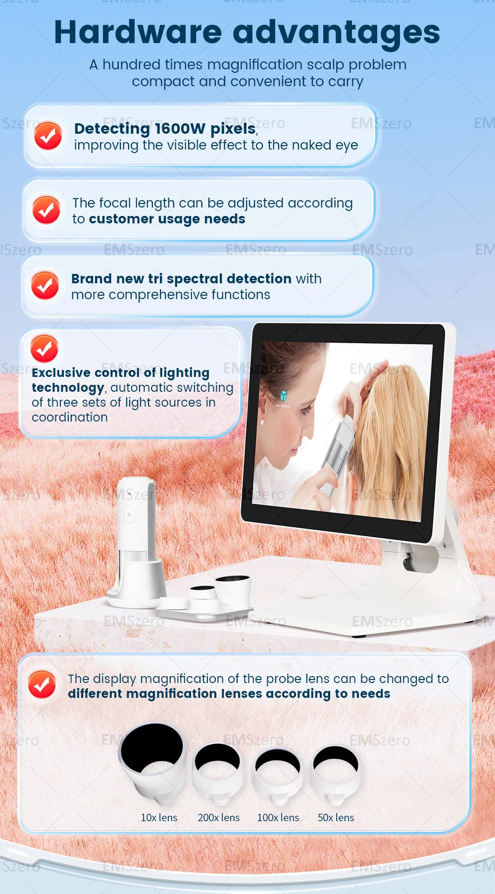 Professional Hair Care Machine Analysis Hair Care Products Follicle Detector Wireless Skin Scalp Analyzer Equipment