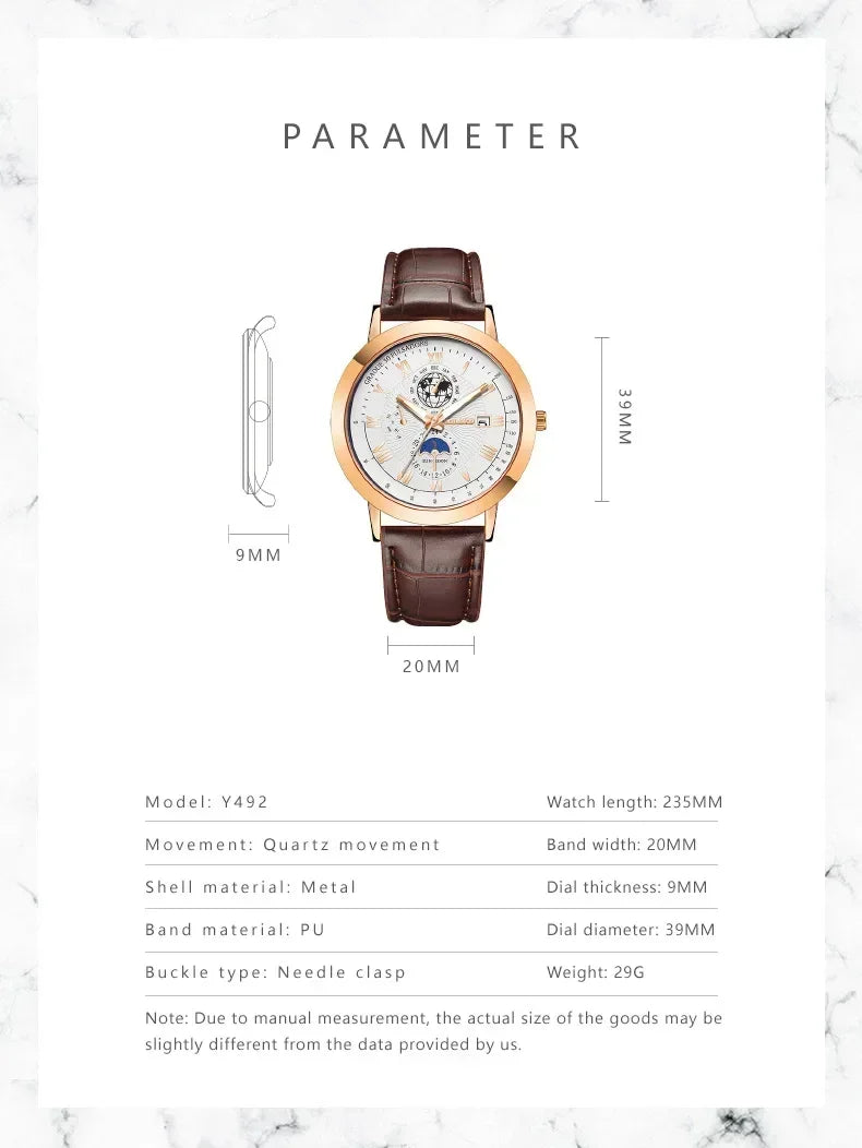 New men's quartz watch Leather Mens Luxury Business gentlemanliness Quartz Wrist Watch for Business activity