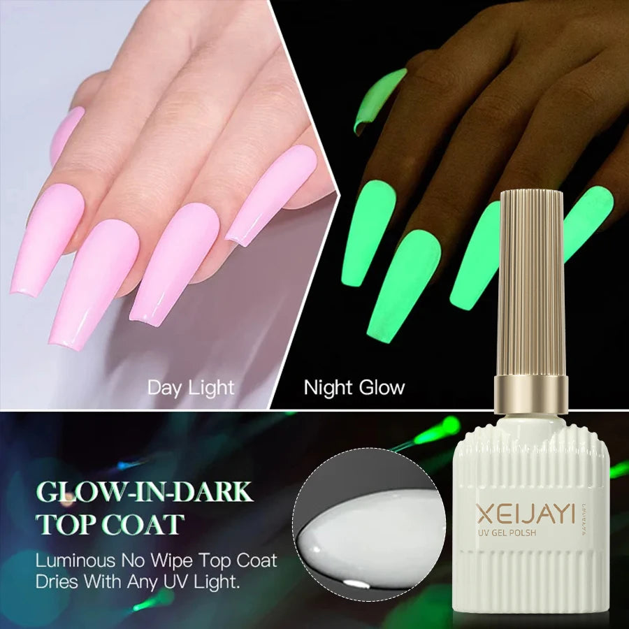 XEIJAYI 1PC 15ML Glow in the Dark Gel Nail Polish - Luminous Top Coat for Home Salon Manicure and DIY - Long-Lasting and Durable