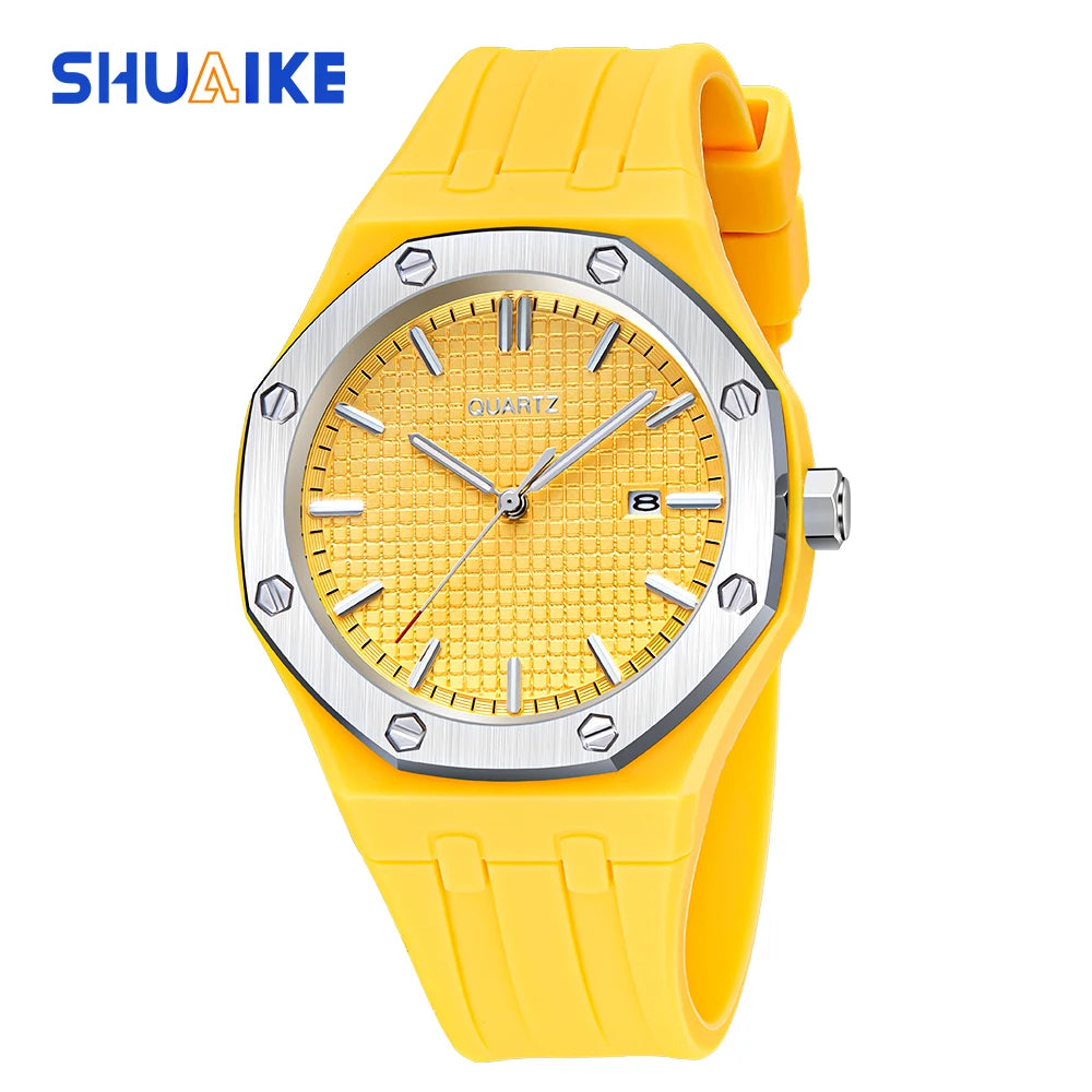 Fashion Men's Quartz Sports Watch Alloy Graduated Dial Silicone Strap Waterproof Quartz Watch with Date Unisex