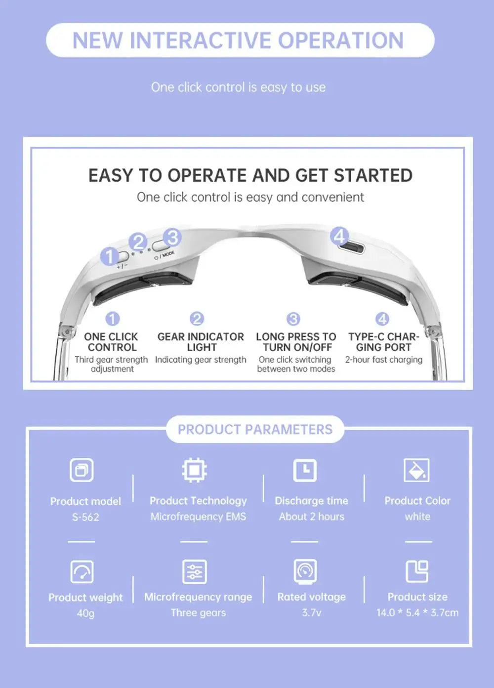 EMS Red Light Therapy Anti-Aging Eye Massager Eyes Fatigue Relief Relaxation Relieve Dark Circles Hot Compress Eye Care Massage