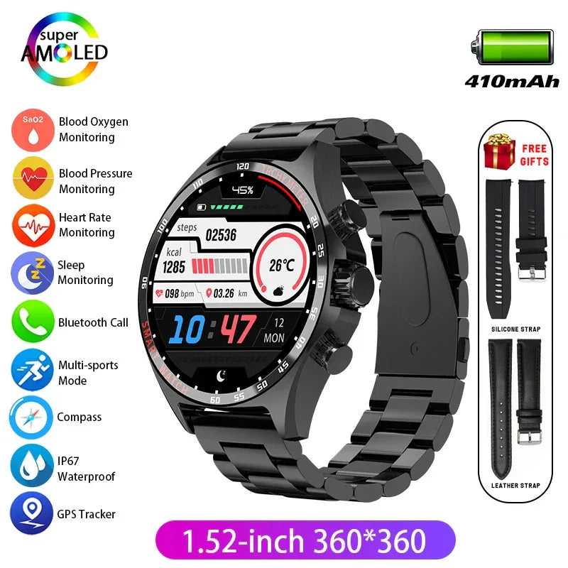 Hotsale Silver Gold Stainless Steel Color Smart Watch 1.58 Inch Bt Call Nfc Wireless Charging Smartwatch - Wear444