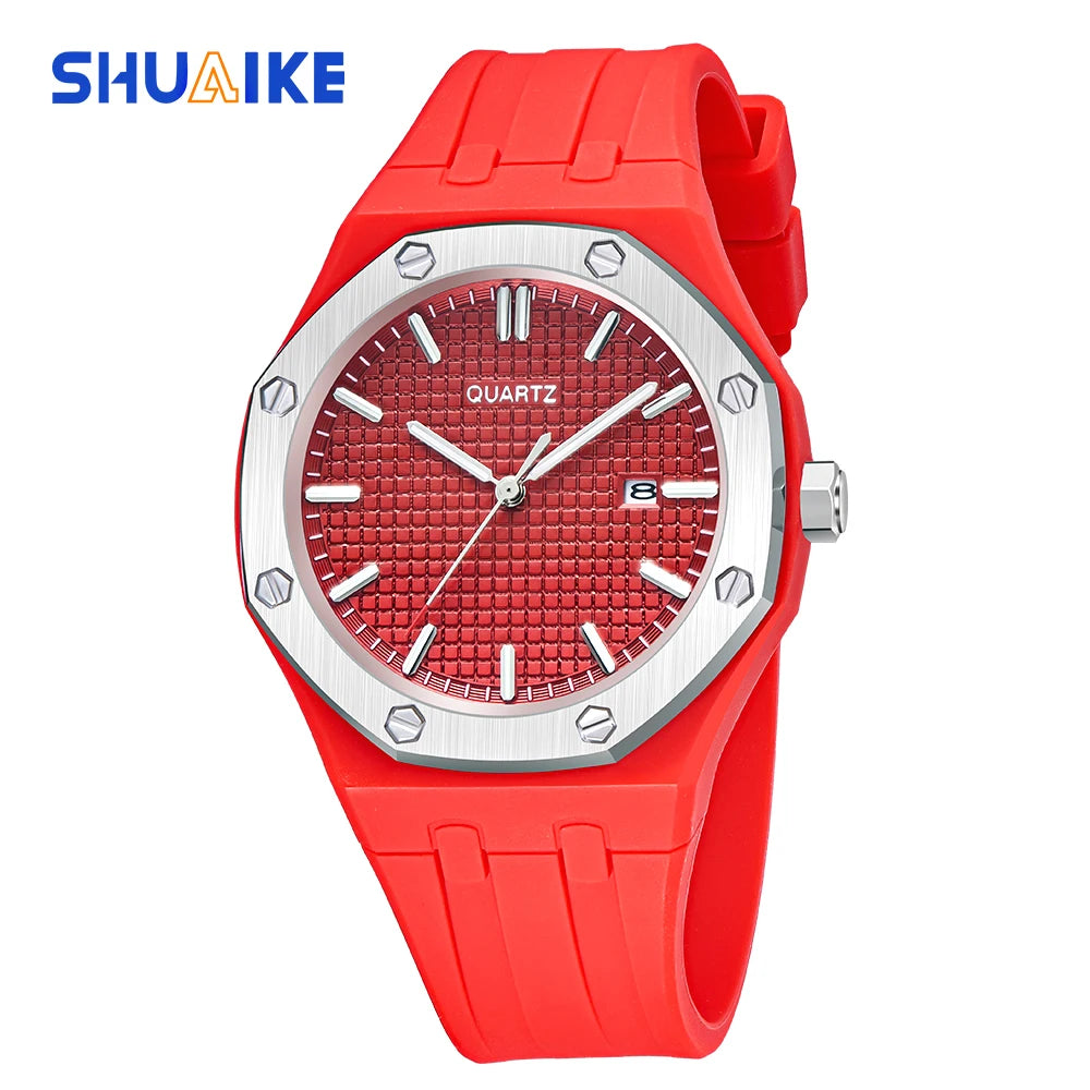 Fashion Men's Quartz Sports Watch Alloy Graduated Dial Silicone Strap Waterproof Quartz Watch with Date Unisex
