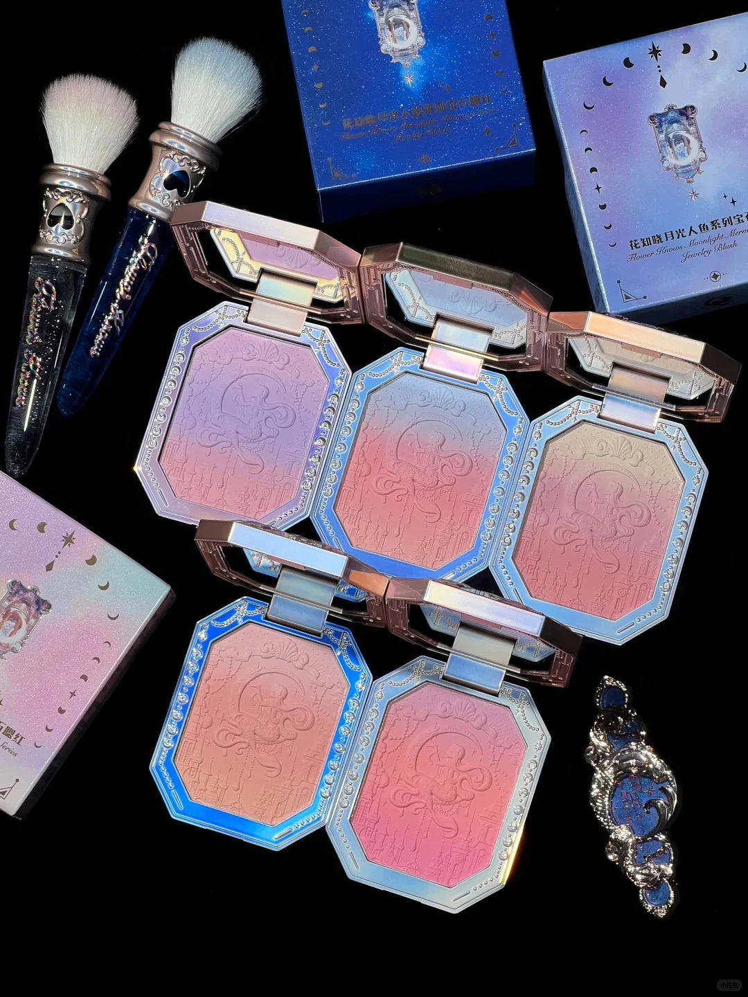 Flower Knows Moonlight Mermaid Jewelry Blush 5g Matte Long-Lasting Cheek Blush Powder Vegan Cruelty-Free Waterproof Natural