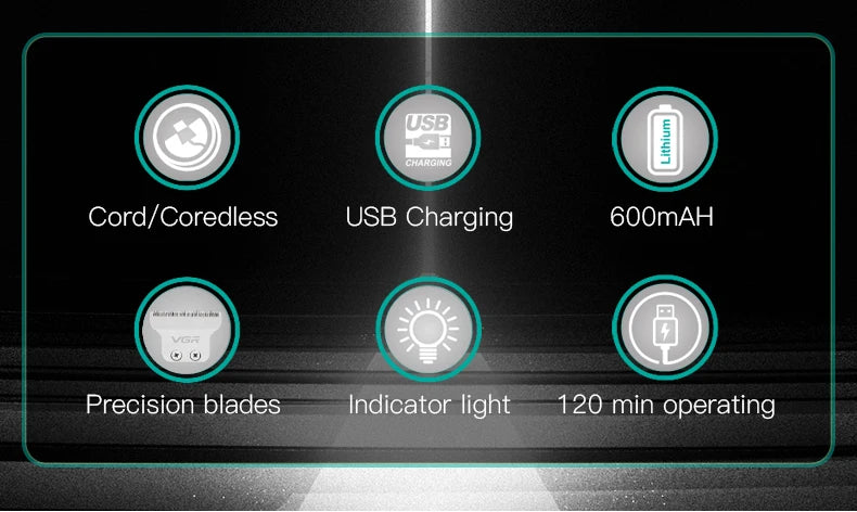 VGR Hair Cutting Machine Cordless Hair Trimmer Professional Hair Clipper Electric Haircut Machine T-Blade Clipper for Men V-071