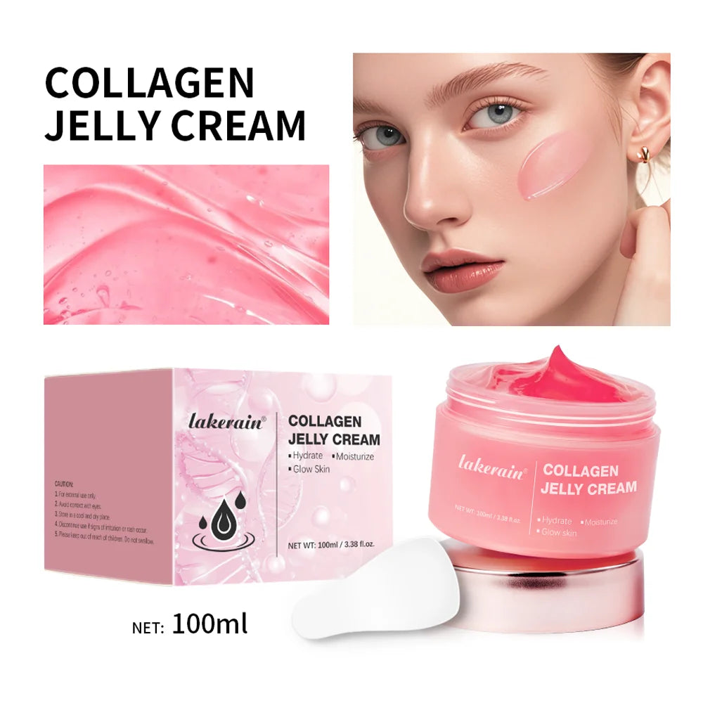 Collagen Jelly Cream Lifted Look Gives 24h Glow Tightening Soothing Moisturizing Anti-Aging Firmness Hydration Pink Gel 100ml