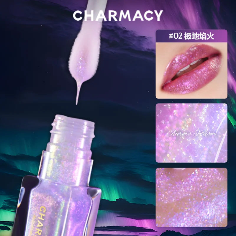 Charmacy Aurora Optical Chameleon Lipgloss Glitter Moisturizing Shimmer Multiuse Lip Flash Water Prism Lip Honey Not Sticky