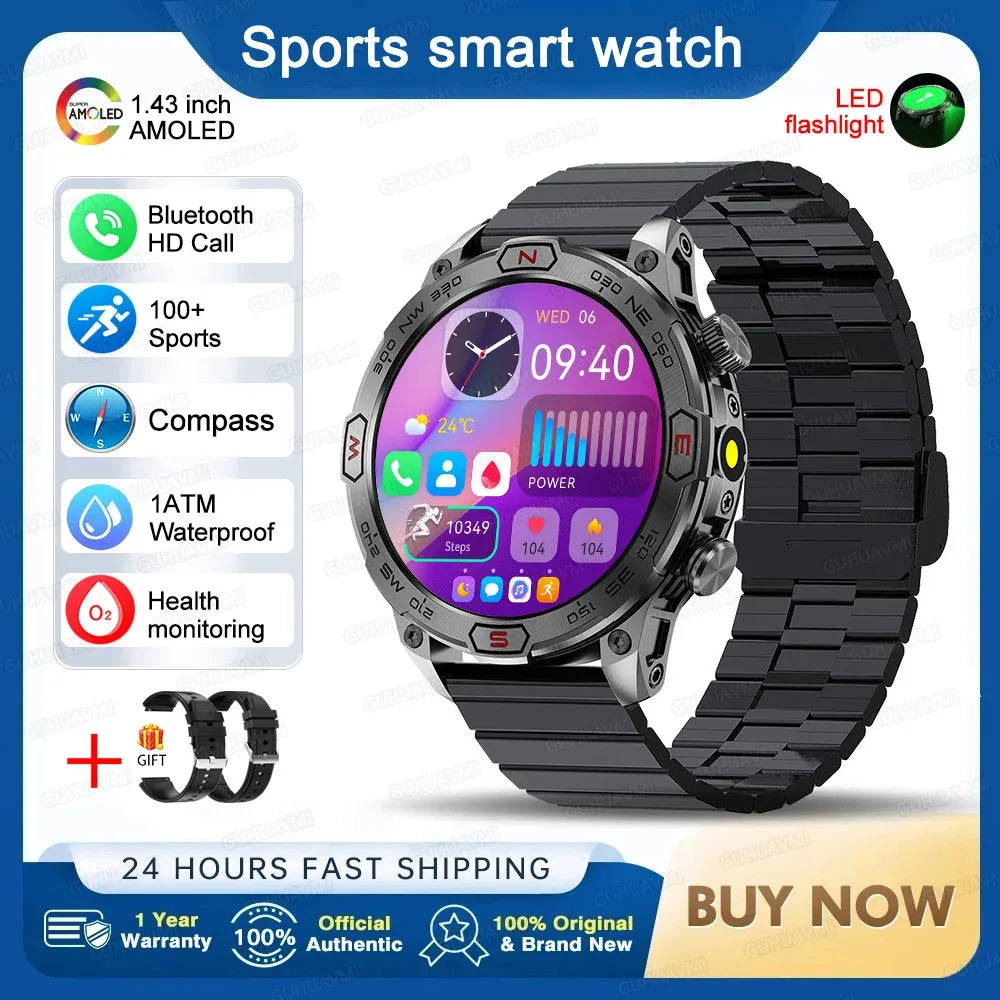 2025New Smart Watch AMOLED Screen GPS Sport Fitness Waterproof LED Lights Compass HD Call Call Smartwatch For Android iOS man - Wear444