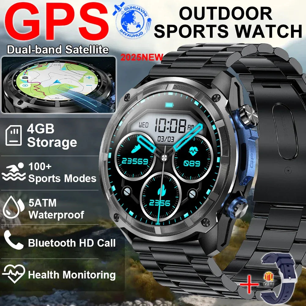 2025 New T-Rex Tactical Smartwatch Built-in GPS Offline Map 4GB Memory 5ATM IP69K Swimming Waterproof Men Militray Smart Bracele - Wear444