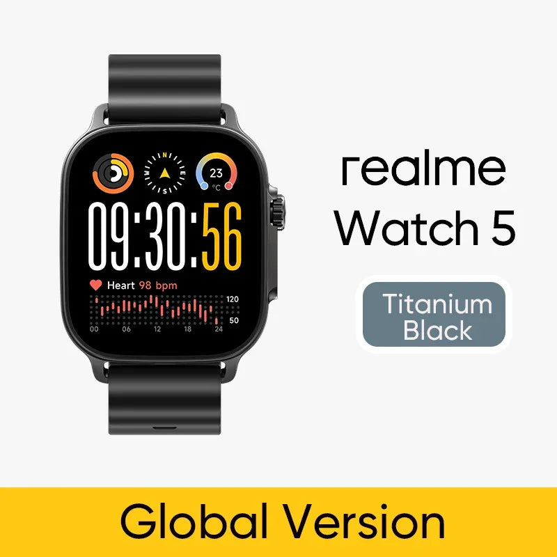 realme Watch 5 Smart Watch 1.97" 2D Flat AMOLED Display Compass & Independent GPS with 5 GNSS 14-day Battery Life NFC Card IP68 - Wear444