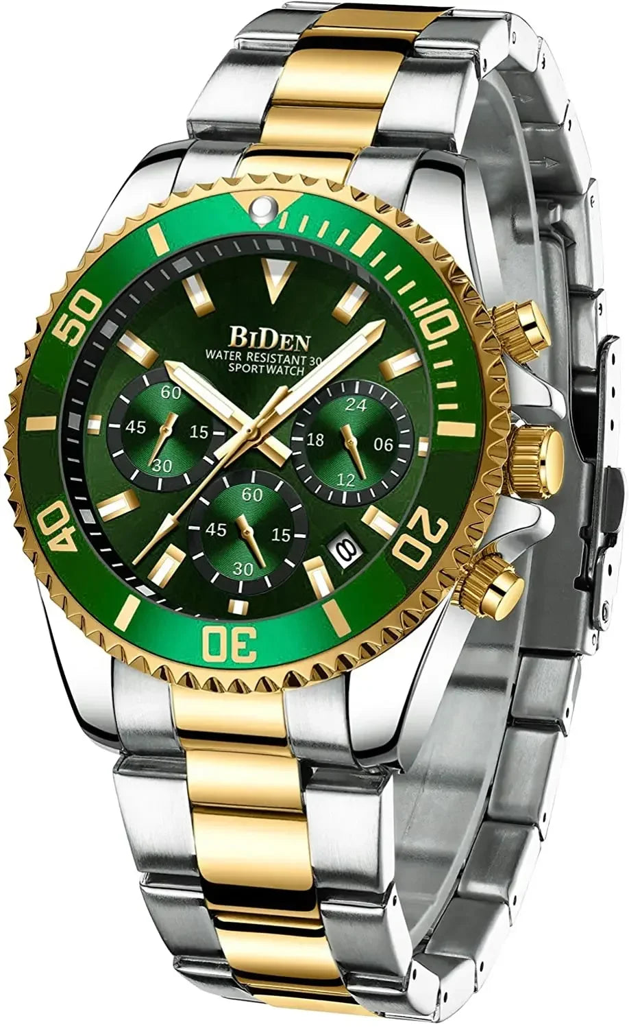 BIDEN Mens Chronograph Stainless Steel Strap Waterproof Date Quartz Watch, Business Casual Wrist Watches