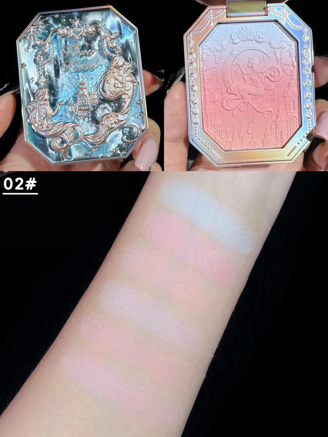 Flower Knows Moonlight Mermaid Jewelry Blush 5g Matte Long-Lasting Cheek Blush Powder Vegan Cruelty-Free Waterproof Natural