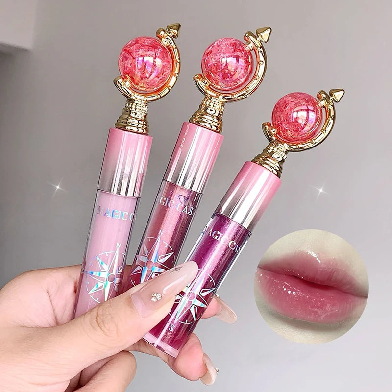 Globe Water Light Lip Gloss Long Lasting Moisturizing Mirror Shimmer Jelly Peach Apricot Reduce Lip Lines Liquid Lipstick Makeup