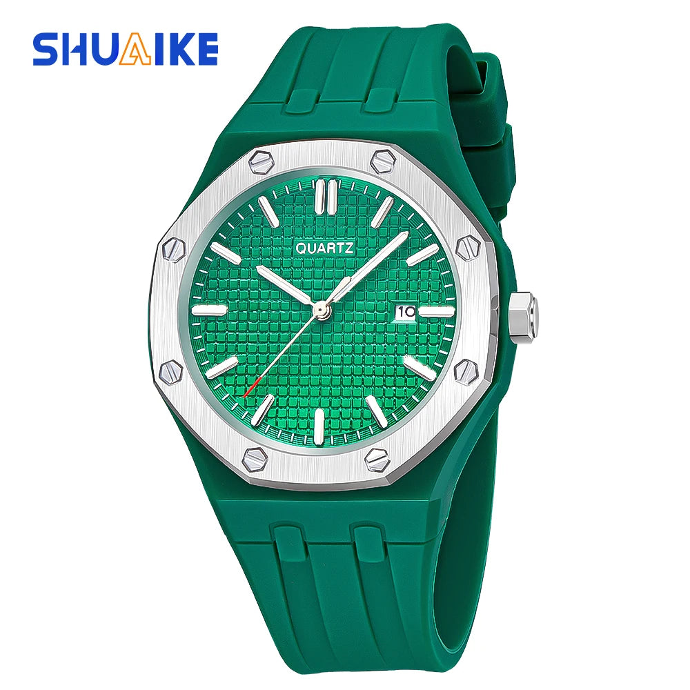 Fashion Men's Quartz Sports Watch Alloy Graduated Dial Silicone Strap Waterproof Quartz Watch with Date Unisex