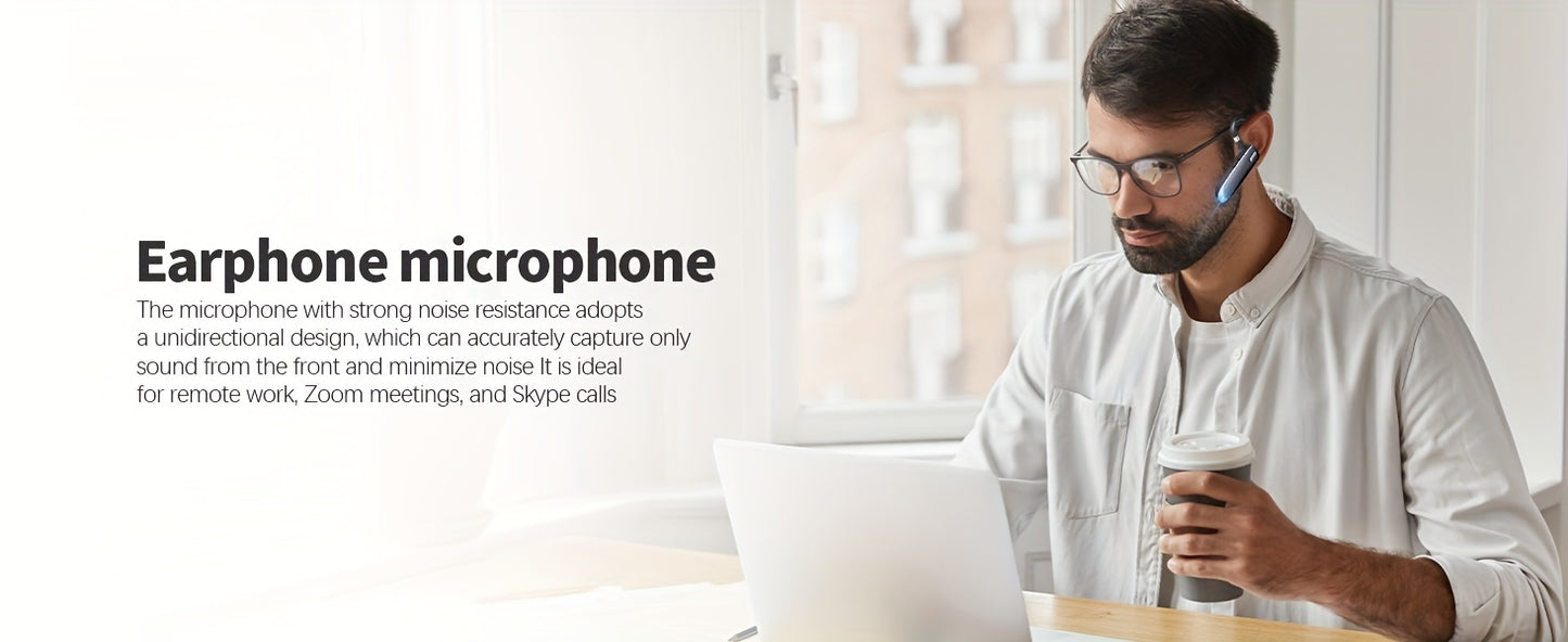 Long-Lasting Wireless Earphones - 90 Days Standby, 110 Hours Talk Time, Crystal-Clear Audio, Built-in Microphone, Sweat-Resistant, Universal Compatibility for Mobile Phones, PC Tablets, Laptops, Perfect for Truck Drivers, Dri