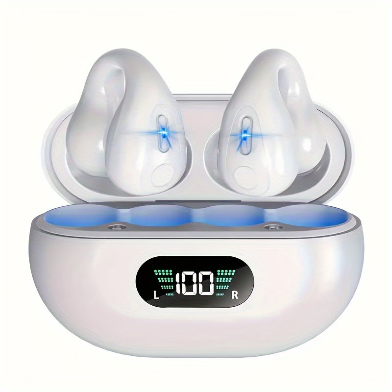 60-Hour Playback Wireless Bone Conduction Earphones - Unobstructed Open Ear Design, Seamless BT Connectivity, Digital Display Charging Case, and Clip-On Convenience - Perfect for Active Lifestyles, Running, Walking, and Exerc