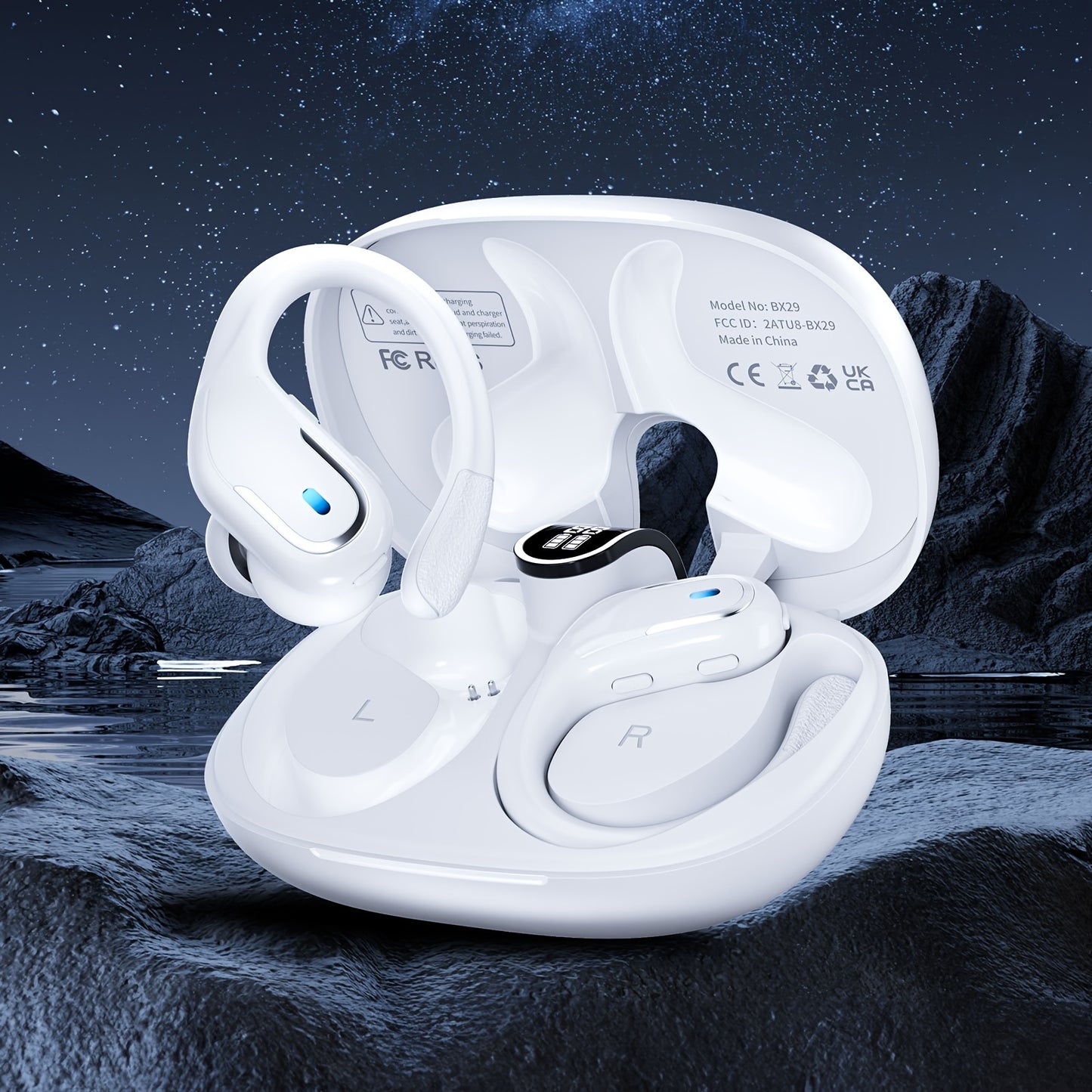 Wireless 5.3 Earphones - 3D Deep Bass Over Ear, ENC Noise Cancelling Mic, Sweatproof Sports Earbuds with Earhooks for Running, Exercise, and Fitness - Long Battery Life, Hands-Free Calls, and Crystal-Clear Sound