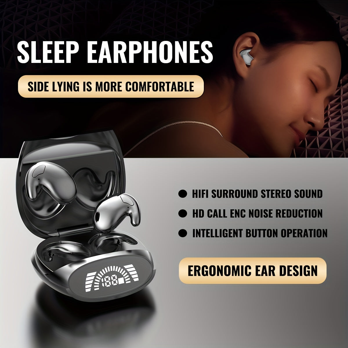 New Ultra-thin And Ultra Small Sleep Earphones With Invisible Dual Ear High-definition Call HIFI Sound Effect, Heavy Bass Running, Listening To Music, Male, Female, Adult, And Child Universal Birthday Gifts