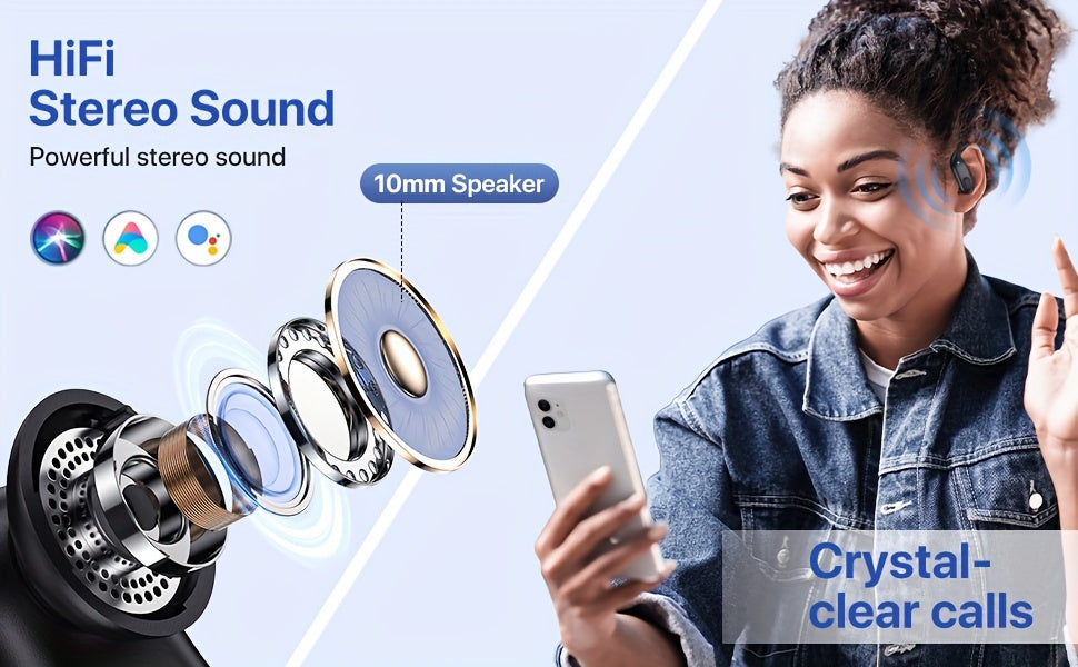 Wireless Headset V5.3 Earbuds 60 Hours Playback Ear Buds with Wireless Charging Case & Dual Power Display Over-Ear Stereo Bass Earphones with Earhooks for Sports/Workout/Running