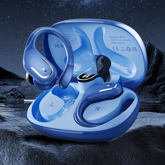 Wireless 5.3 Earphones - 3D Deep Bass Over Ear, ENC Noise Cancelling Mic, Sweatproof Sports Earbuds with Earhooks for Running, Exercise, and Fitness - Long Battery Life, Hands-Free Calls, and Crystal-Clear Sound