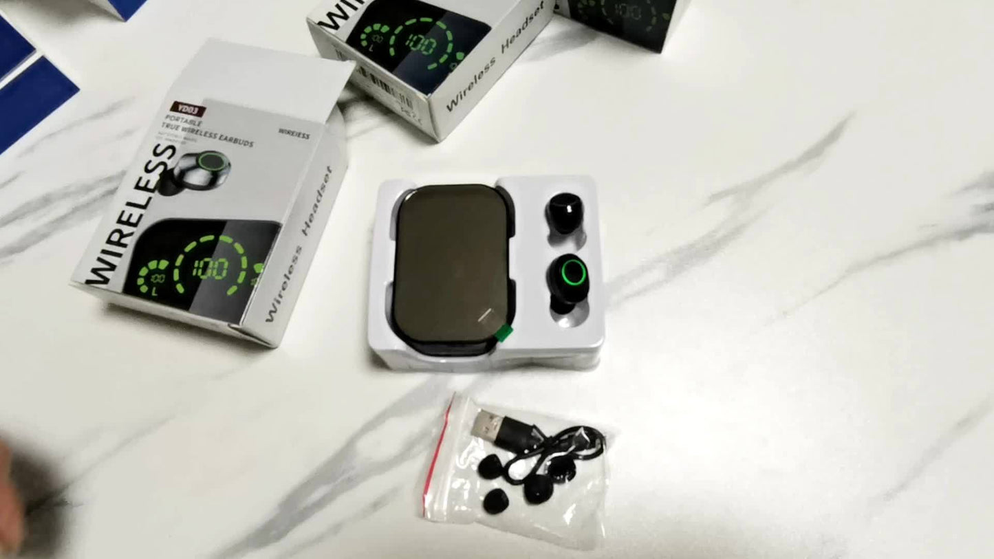 Wireless earphones with mirror digital display, hifi sound quality, high power, emergency charging function for in ear wireless earphones, high-definition voice touch operation, automatic connection to binaural call earphones