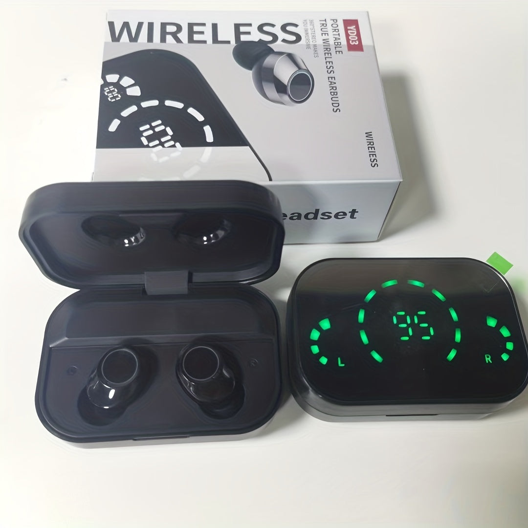 Wireless earphones with mirror digital display, hifi sound quality, high power, emergency charging function for in ear wireless earphones, high-definition voice touch operation, automatic connection to binaural call earphones