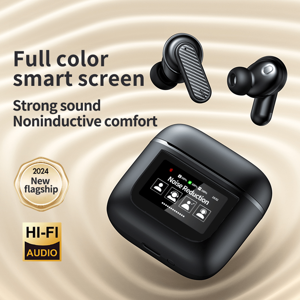 Wireless Earbuds With Smart Touch Screen Charging Case 50H Playback Deep Bass Stereo EarBuds Smart Earphones Headsets With Mic